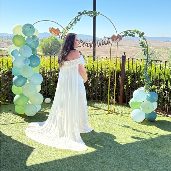 elegant white maternity dress Angel Maternity Roxy Lace Baby Shower Dress